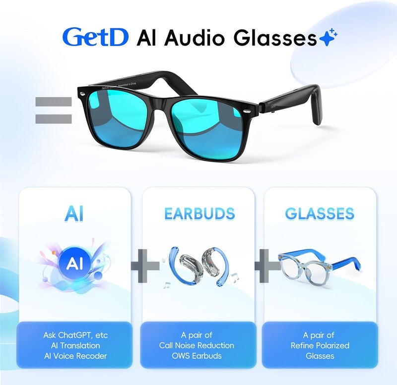 GetD AI Glasses for Men & Women, Smart Glasses Powered by ChatGPT, AI Real-time Translation with 145 languages, 11H Music Play, Bluetooth Sunglasses with Polarized Lens, UV Protection for Daily Use, Travel - Image 2